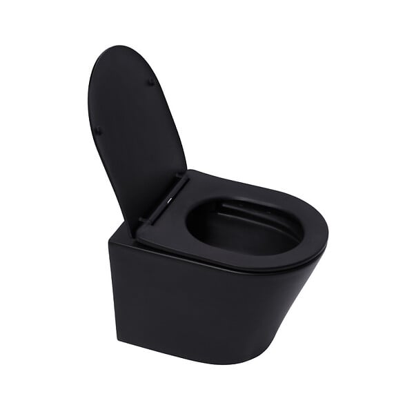 GEBERIT - Pack WC Bati Geberit + WC suspendu Swiss Aqua Technologies sans bride + abattant SoftClose + plaque noire (GebBlack - large