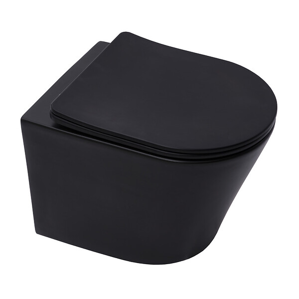 GEBERIT - Pack WC Bati Geberit + WC suspendu Swiss Aqua Technologies sans bride + abattant SoftClose + plaque noire (GebBlack - large