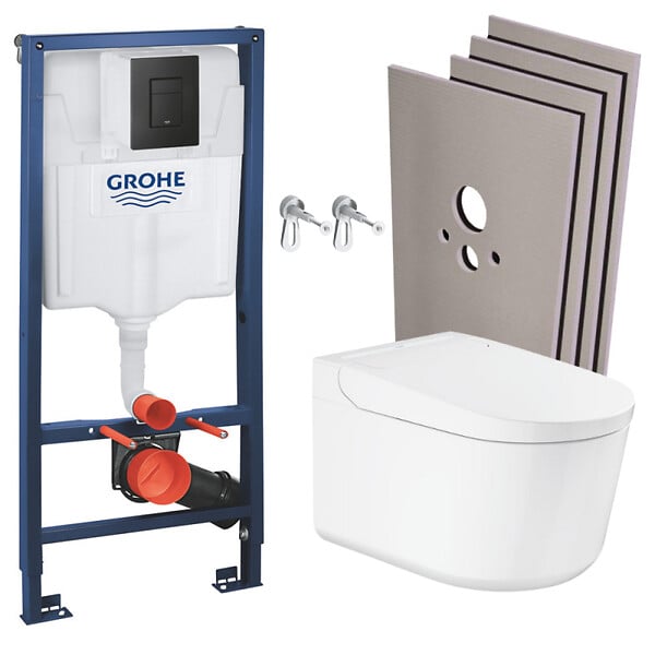 GROHE - Pack WC Bâti-support RAPID SL + WC lavant suspendu Sensia Alpine + Plaque noire mate + Set habillage (RSLSENSIAKF0SB) - large