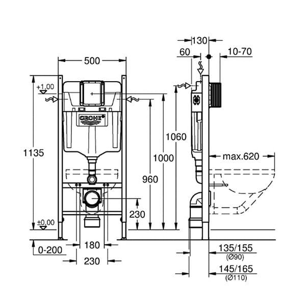 GROHE - Grohe RAPID SL PROJECT Bâti Support pour WC, 1,13M (38840000) - large
