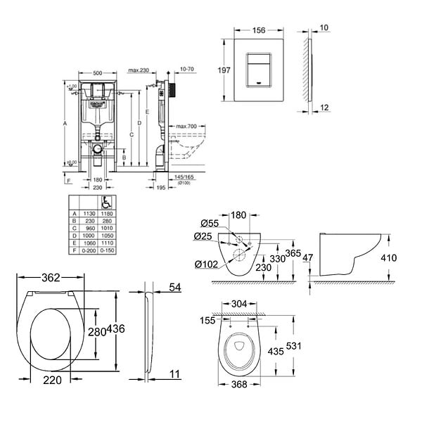 GROHE - Grohe SOLIDO Pack Bâti-support + Cuvette suspendue + Abattant +Set de montage +Plaque chrome (AUTOPORTANT-BAU-1-SABO) - large