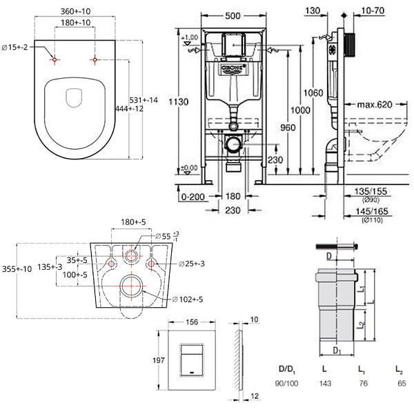 GROHE - Grohe Pack WC Bâti-support Rapid SL + WC sans bride Brevis + Abattant softclose + Plaque chrome (RapidSL-Brevis-1-SP) - large