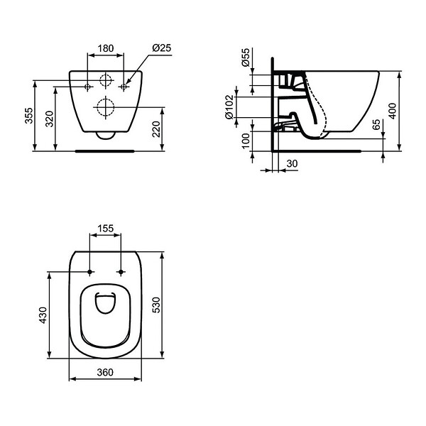 GROHE - Grohe Pack WC Bâti support + WC noir mat Ideal Standard Tesi Aquablade + Abattant softclose + Plaque noire mat - large
