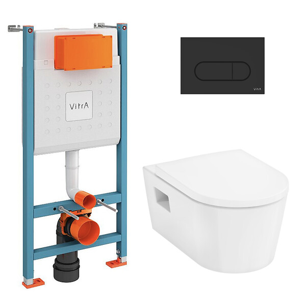 VITRA - V-Fix Core Pack WC bâti-support + WC sans bride Hansgrohe EluPuraS + Abattant SoftClose + Plaque Noir mat (VFIXPURA9) - large
