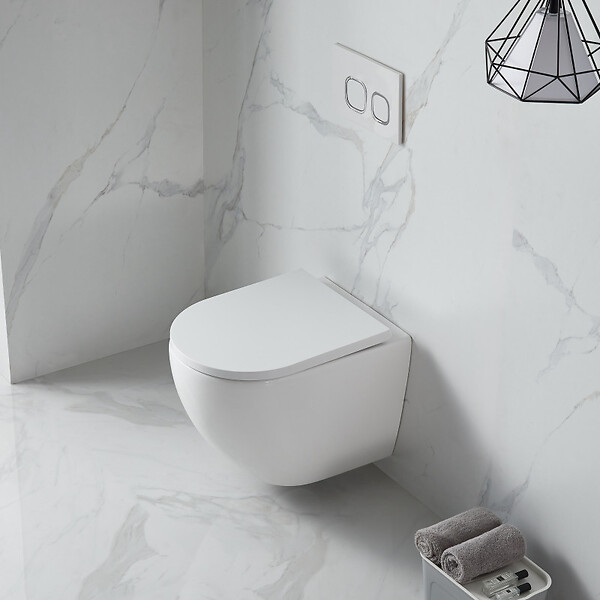 GROHE - Pack WC Bâti-support + WC sans bride Vortex SAT Fusion + Abattant softclose + Plaque Chrome - large