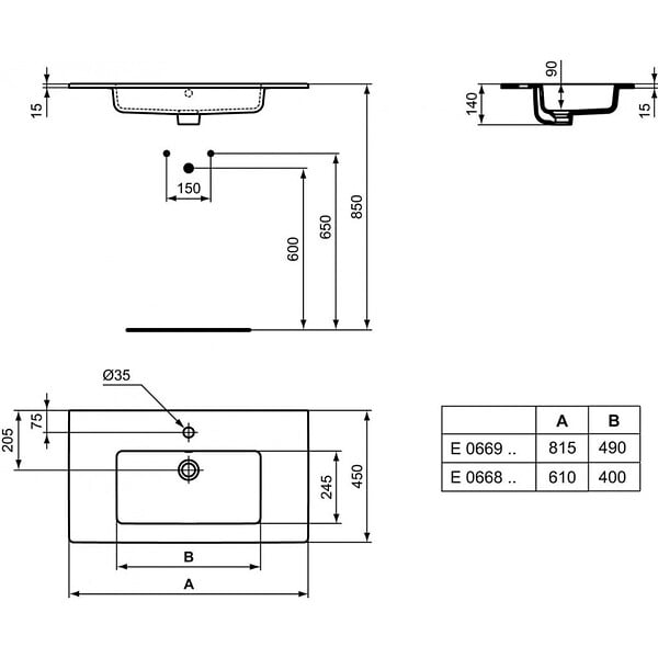 IDEAL STANDARD - Ideal Standard TEMPO Lavabo 610 x 455 x 138 mm, blanc (E066801) - large