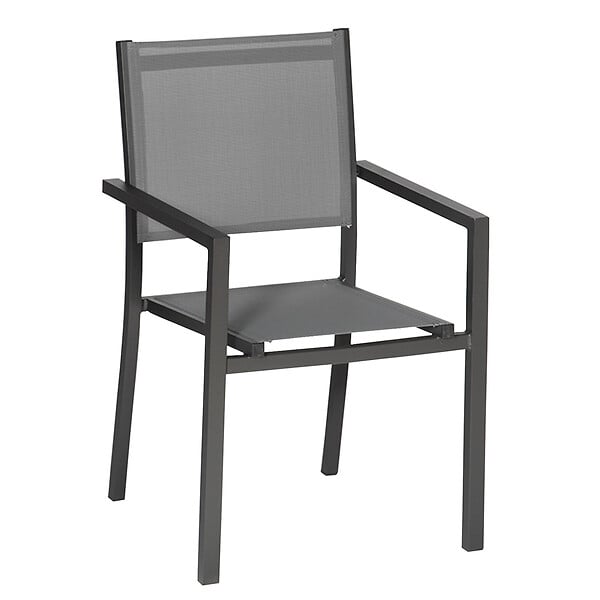 HAPPY GARDEN - Lot de 4 chaises en aluminium anthracite - textilène gris - large