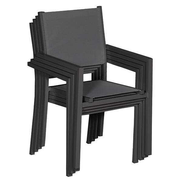 HAPPY GARDEN - Lot de 4 chaises en aluminium anthracite - textilène gris - large
