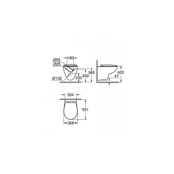 GROHE - Grohe Bau Ceramic Ensemble WC suspendu sans bride + Abattant déclipsable (BauClassic-lm) - large