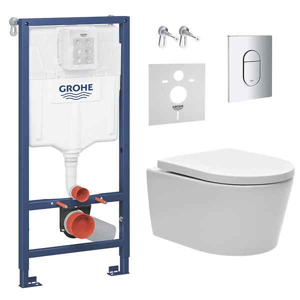 GROHE - Pack WC bâti support Solido 113cm + Cuvette SAT rimless fixations invisibles + Abattant softclose + Plaque chrome (ArenaSat) - large