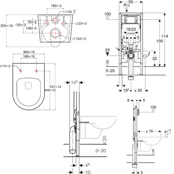 GEBERIT - Pack WC Bati-support Geberit UP720 extra-plat + WC Swiss Aqua Technologies sans bride + abattant slim - large