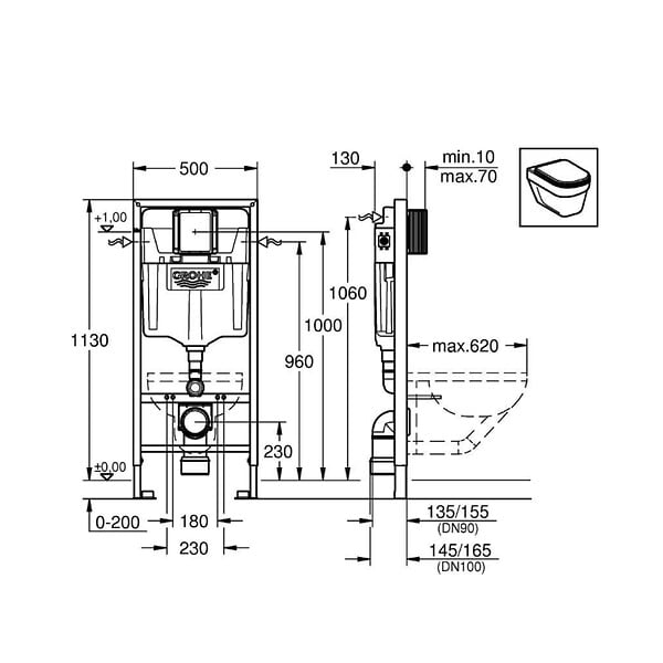 GROHE - Grohe Pack WC Bâti-support + WC sans bride Bello + Abattant softclose + Set d'habillage (RapidSL-Bello-1-sabo) - large