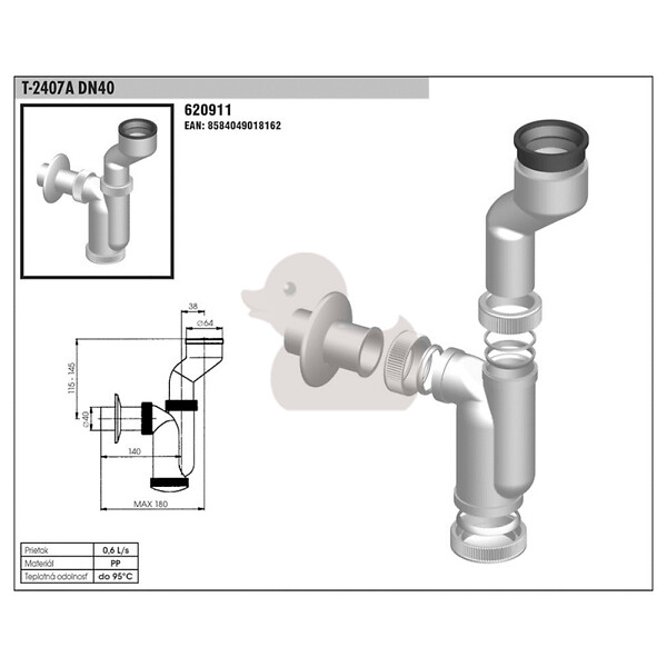 SIKO - Siko Siphon pour urinoir avec vidage de brassard 40mm, blanc (T2407) - large