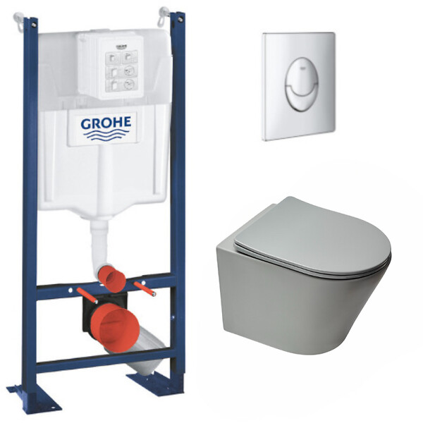 GROHE - Grohe Pack WC Bâti autoportant + WC suspendu Swiss Aqua Technologies GreyInfinitio sans bride + Abattant softclose + Plaque Chrome - large