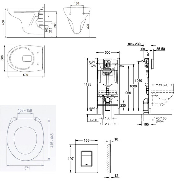 GROHE - Grohe Pack WC Bâti Autoportant Rapid SL + WC suspendu Jika Neo avec abattant + Plaque chrome (ProjectS-LinePro-1-SP) - large
