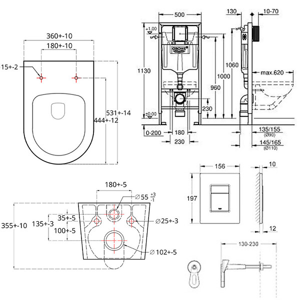GROHE - Grohe Pack WC Bâti-support Rapid SL + WC sans bride SAT Brevis + Abattant slim, softclose + Plaque chrome (RapidSL-Brevis-1) - large