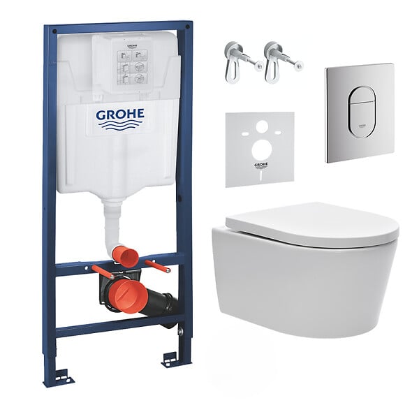 GROHE - Pack WC bâti support Solido 113cm + Cuvette SAT rimless fixations invisibles + Abattant softclose + Plaque chrome (ArenaSat) - large