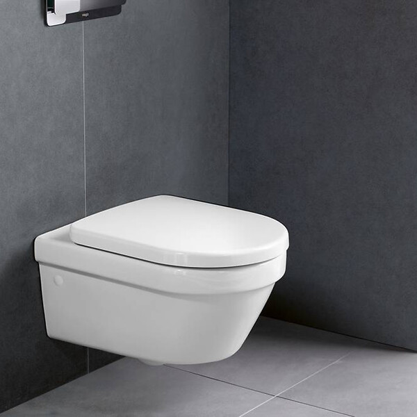 VILLEROY & BOCH - Pack WC Bâti-support sol mur Villeroy & Boch + WC sans bride Villeroy + Abattant SoftClose + Plaque noire (VCNARCHI3-4) - large