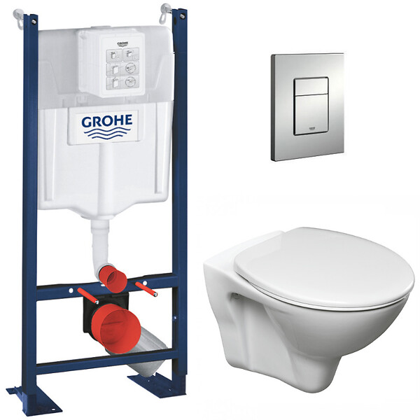 GROHE - Grohe Pack WC Bâti Autoportant Rapid SL + WC suspendu Jika Neo avec abattant + Plaque chrome (ProjectS-LinePro-1) - large