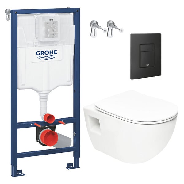 GROHE - Grohe Pack WC Bâti-support Rapid SL  + WC sans bride SAT + Abattant SoftClose + Plaque Noir mat (RapidSL-Project-KF0) - large