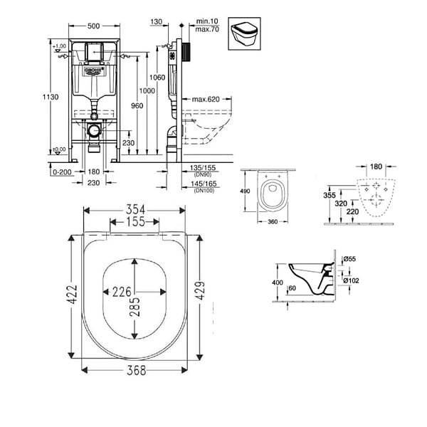 GROHE - Grohe Pack WC Bâti-support RapidSL + Cuvette suspendue + Abattant  + Plaque Noir mat (RAPIDSL-O.NOVO49-KF0) - large