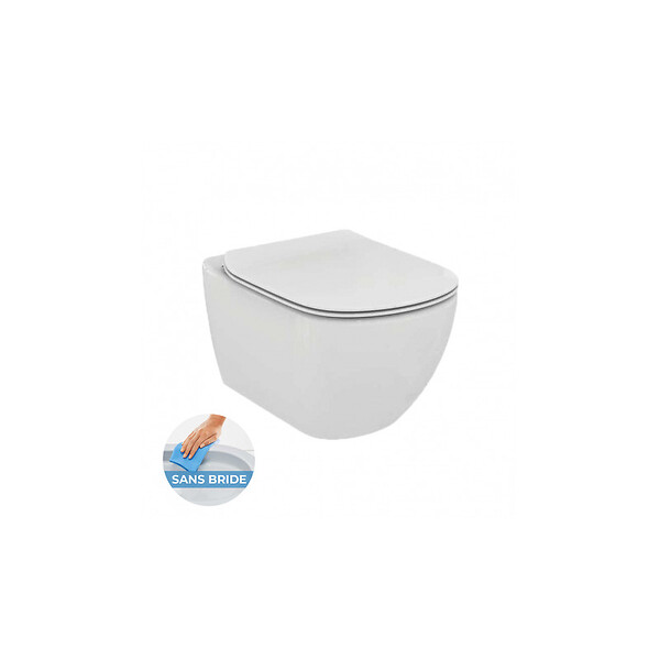 IDEAL STANDARD - Ideal Standard TESI - Cuvette AquaBlade sans bride + abattant ultra-fin avec frein de chute (T354601-lm) - large