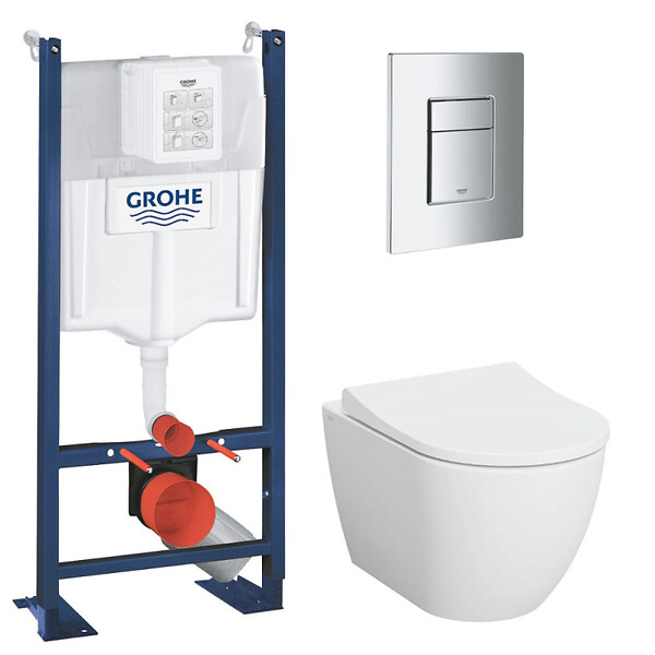 GROHE - Grohe Pack bâti support+WC sans bride + Abattant avec frein de chute+Plaque de commande (ProjectS60-1) - large