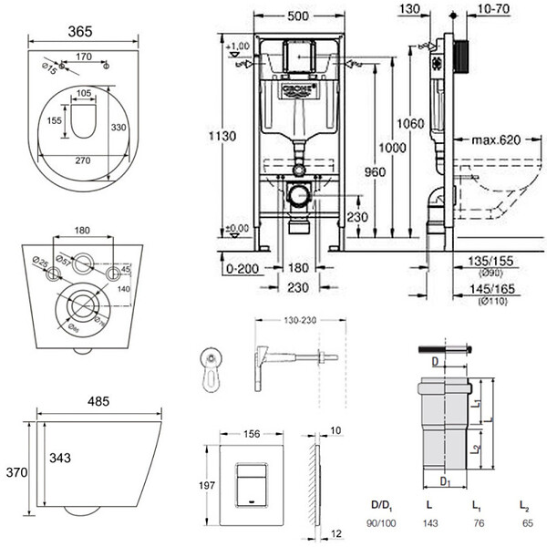 GROHE - Pack WC Bâti-support Rapid SL + WC sans bride SAT Noir mat + Abattant softclose + Plaque Noir mat (RapidSL-BlackInfinitio-KF0) - large