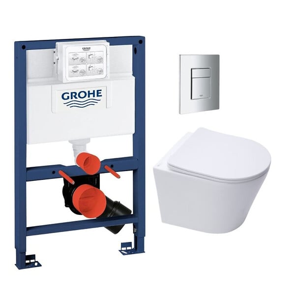 GROHE - Grohe Pack WC Bâti-support Rapid SL + WC Swiss Aqua Technologies Infinitio sans bride + Plaque Chrome (RapidSL082-Infinitio-1) - large