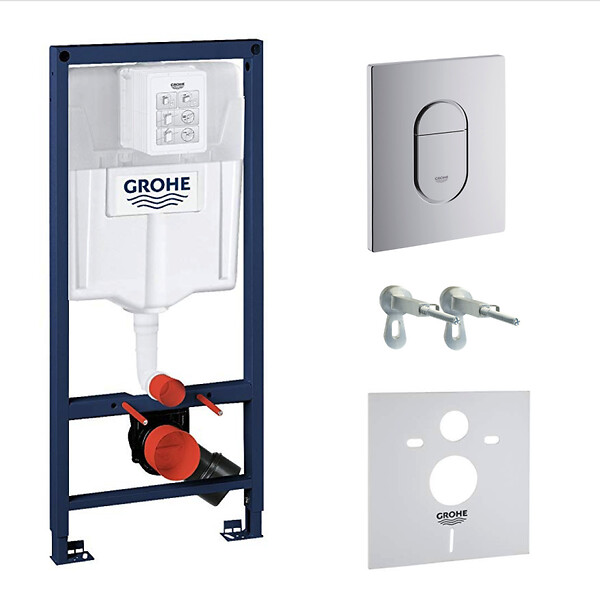 GROHE - Grohe Pack WC Bâti-support Rapid SL + WC SAT sans bride + Abattant SoftClose + Plaque chrome + Set d'habillage (ARENAPROJECTSB) - large