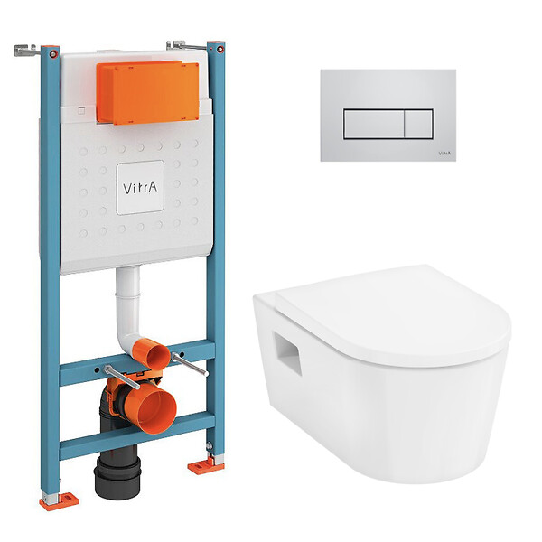 VITRA - V-Fix Core Pack WC bâti-support + WC sans bride Hansgrohe EluPuraS + Abattant SoftClose + Plaque chrome (VFIXPURA8) - large