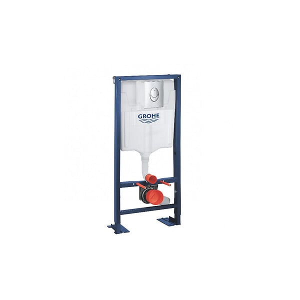 GROHE - Pack WC Bati support autoportant + Cuvette SAT sans bride + Abattant Soft close + Plaque chrome (Autoportant-Infinitio-2) - large