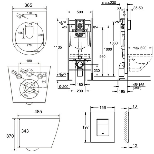 GROHE - Grohe Pack WC Bâti-support + WC sans bride + Abattant SoftClose + Plaque Noire Mat (ProjectBlackInfinitio-KF0-SP) - large