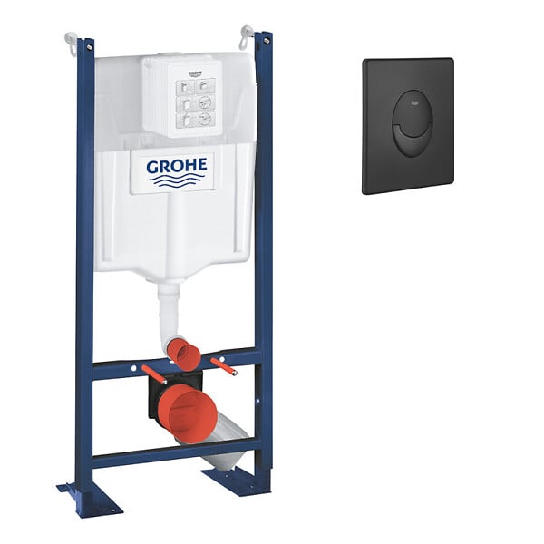 GROHE - Grohe RAPID SL Project bâti support autoportant pour WC, 1.13 M + Plaque de commande double touche, noir mat (39145000) - large