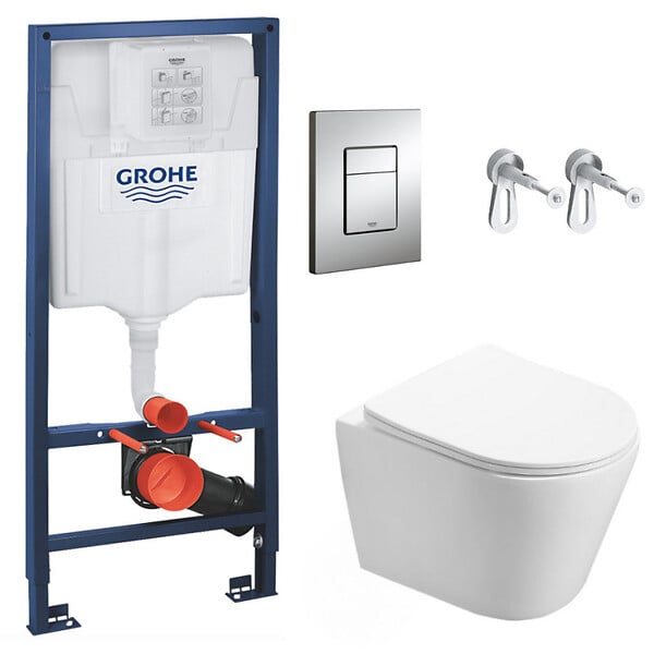 GROHE - Grohe Pack WC Bâti-support + WC Swiss Aqua Technologies Infinitio sans bride, fixation invisible + Plaque chrome - large