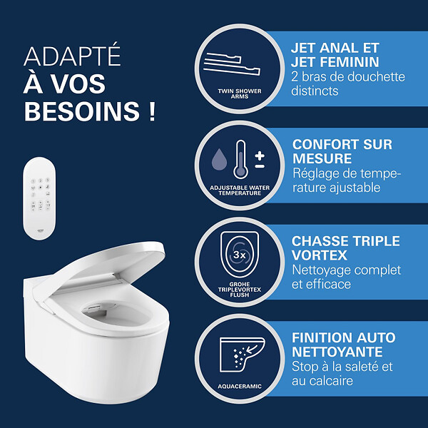 GROHE - Grohe Pack WC Bâti-support Rapid SLX + WC lavant suspendu Sensia Alpine + Fixations murales + Set d'isolation phonique (G36509SH0) - large