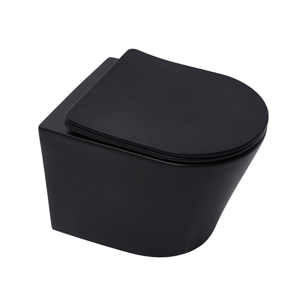 SWISS AQUA TECHNOLOGIES - WC suspendu Infinitio noir mat sans bride et fixations invisibles + abattant frein de chute (BlackInfinitio) - large