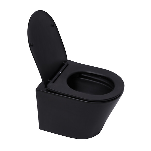 SWISS AQUA TECHNOLOGIES - WC suspendu Infinitio noir mat sans bride et fixations invisibles + abattant frein de chute (BlackInfinitio) - large