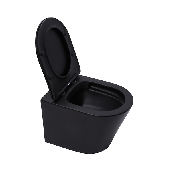SWISS AQUA TECHNOLOGIES - WC suspendu Infinitio noir mat sans bride et fixations invisibles + abattant frein de chute (BlackInfinitio) - large