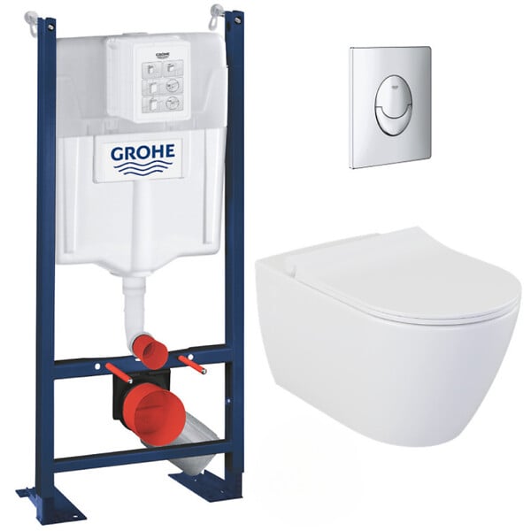 GROHE - Grohe Pack WC Bâti-support Rapid SL + WC sans bride Bello + Abattant softclose + Plaque Chrome (ProjectBello-2) - large
