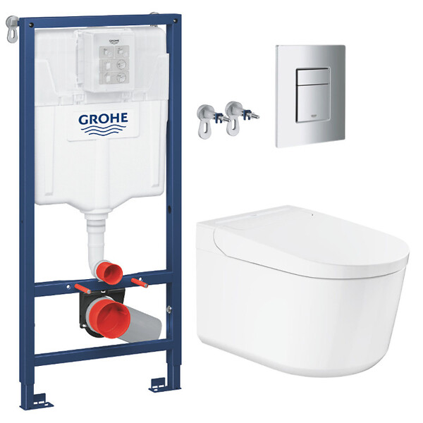 GROHE - Pack WC Bâti-support RAPID SL + WC lavant suspendu Sensia Alpine + Plaque chrome (RSLSENSIA1) - large