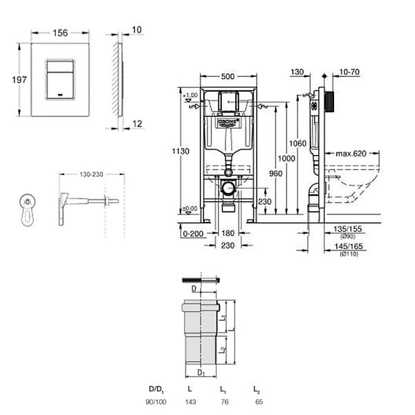 GROHE - Pack WC Bâti-support RAPID SL + WC lavant suspendu Sensia Alpine + Plaque chrome (RSLSENSIA1) - large