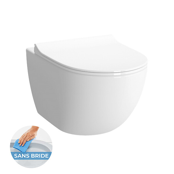 VITRA - Vitra  SENTO Cuvette RIM-EX (sans bride) et abattant ultra-fin avec frein de chute (7748B003-0075 + 120-003R009-lm) - large
