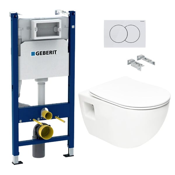 SWISS AQUA TECHNOLOGIES - Swiss Aqua Technologies Pack WC Bâti-support Duofix  + WC sans bride SAT + Abattant SoftClose + Plaque Blanche (ProjectGeb3) - large