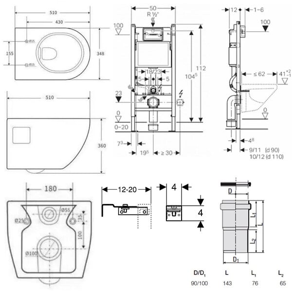 SWISS AQUA TECHNOLOGIES - Swiss Aqua Technologies Pack WC Bâti-support Duofix  + WC sans bride SAT + Abattant SoftClose + Plaque Blanche (ProjectGeb3) - large