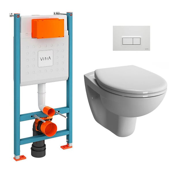 VITRA - Vitra  Pack WC Bâti-support V-Fix Core + WC suspendu Vitra Normus + Abattant SoftClose + Plaque, Blanc Brillant (V-FixNormus-1) - large