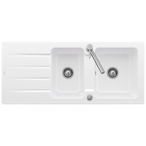 VILLEROY & BOCH - Architectura 80 Evier à encastrer 116x51cm réversible avec vidage automatique, 2 cuves, Céramique, Blanc (33801201) - large