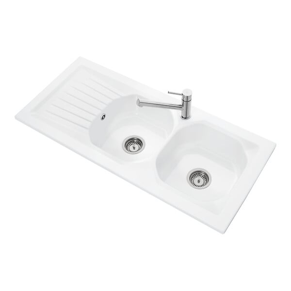 VILLEROY ET BOCH - Villeroy & Boch Windsor Évier à poser 121x61cm, 2 cuves avec égouttoir réversible (33900101) - large