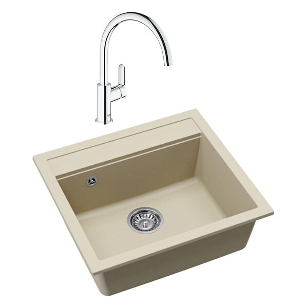 SWISS AQUA TECHNOLOGIES - Swiss Aqua Technologies 56,5x51cm évier avec égouttoir réversible en granite à encastrer + mitigeur monocommande, jasmin (SATSINKGQQ100J-SET) - large