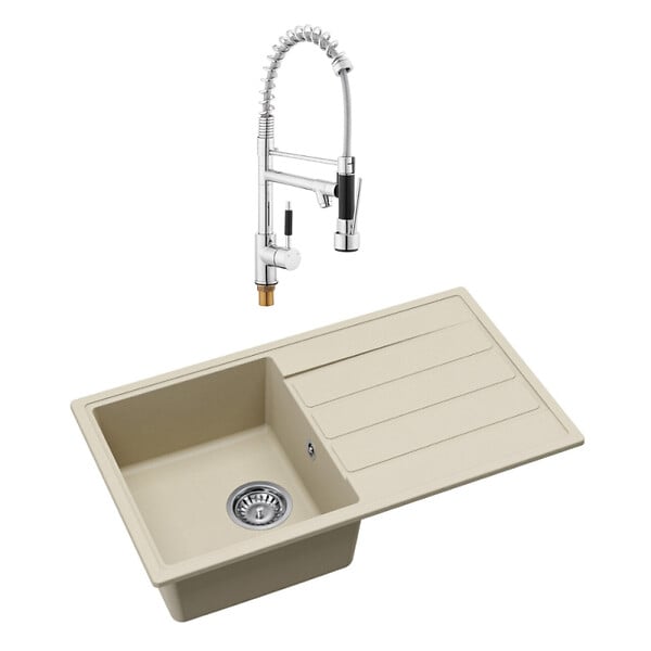 SWISS AQUA TECHNOLOGIES - Swiss Aqua Technologies 76x44 cm évier avec égouttoir réversible en granite à encastrer + mitigeur bras pivotant 2 jets, jasmin (SATSINKGE3J-SET2) - large
